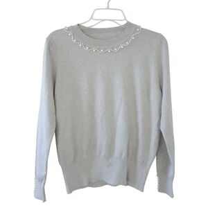 Elegant Women's Crew Neck Sweater Large Taupe Neutral Christmas Holiday